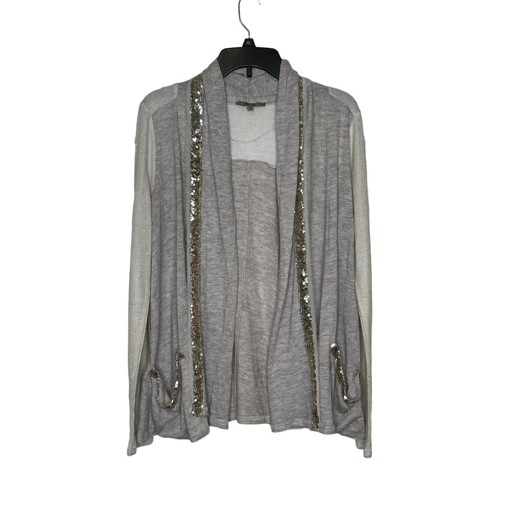 Miss Me Women's Cardigan Sweater Sparkle Open Front Gold Sequins Pockets Small